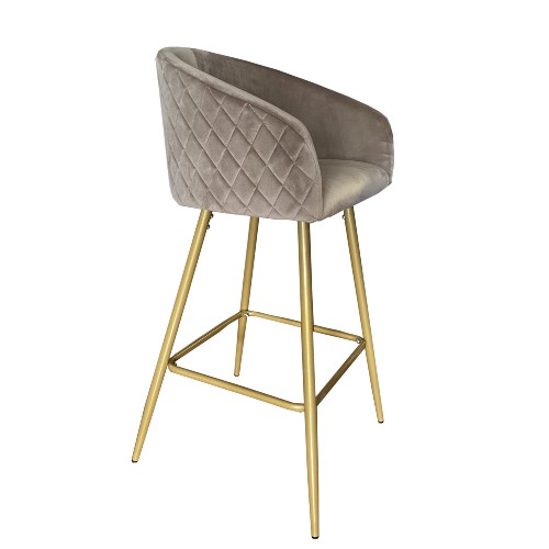 Taupe Velvet Bar Stool (w/ Gold Legs) | Orienta