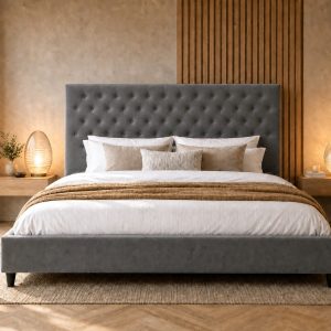 Mara Bed Lancome 63N Pewter 180x200 Bedroom Lifestyle hires