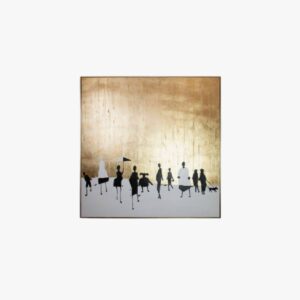 Black and White Crowd on Gold Background Painting