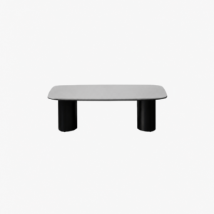 Minimalist Gray Table with Black Cylindrical Legs