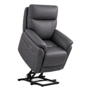 LITO Power Lift Armchair Grey Leather Elevated padded white bg