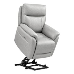 LITO Power Lift Armchair Light Grey Leather Elevated padded white bg