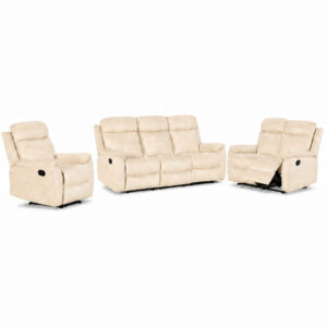 Recliner 3piece suite pale cream matched grey scale 1600px